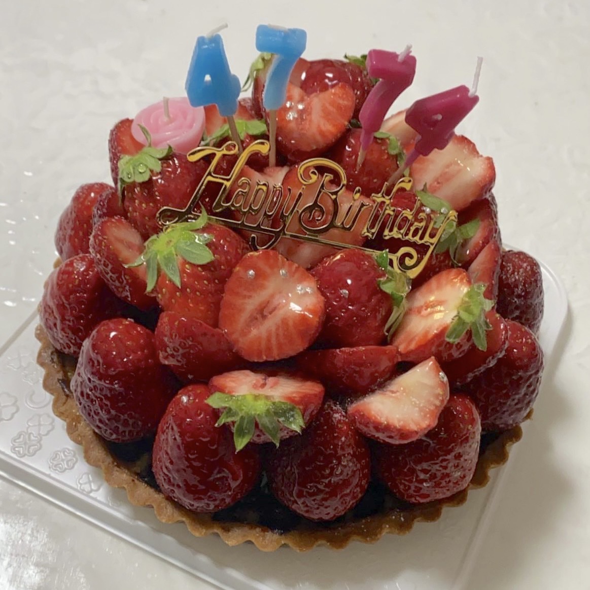 Sora的お誕生日ケーキの定番は、くずはにあるお気に入りのケーキ屋さん<ラリュミエールドゥース>のタルト。<br>
